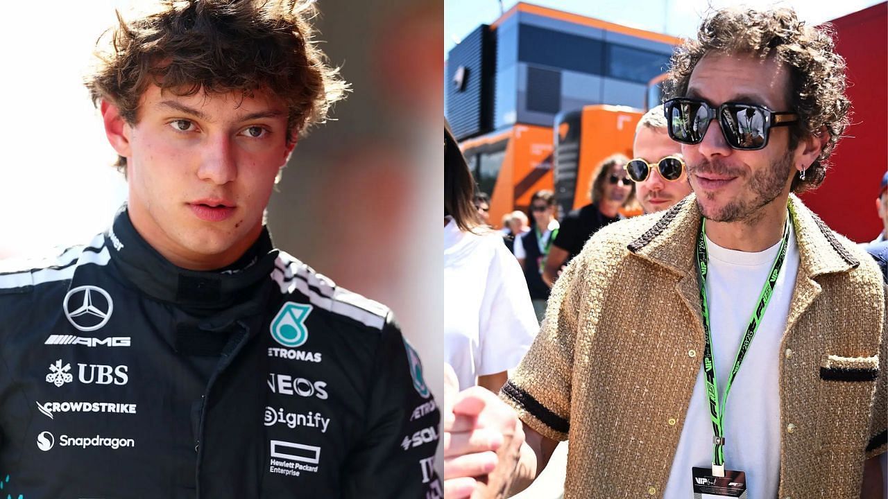 Pictures: Italian motorsports icon Valentino Rossi meets Kimi Antonelli in Mercedes motorhome ahead of the F1 Imola GP